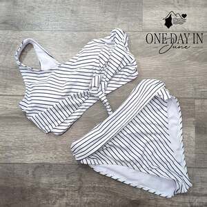 Aleumdr One Shoulder High Waisted Bikini Swimsuit Striped NWT Size L